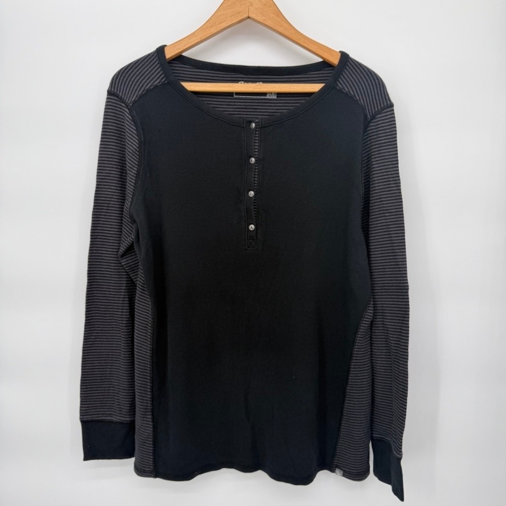 Eddie Bauer Ribbed Knit‎ Henley Top Striped Mixed Media Long Sleeve Size XL - Picture 2 of 10